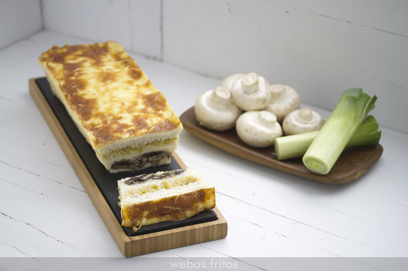 Croque cake de puerro y champinon